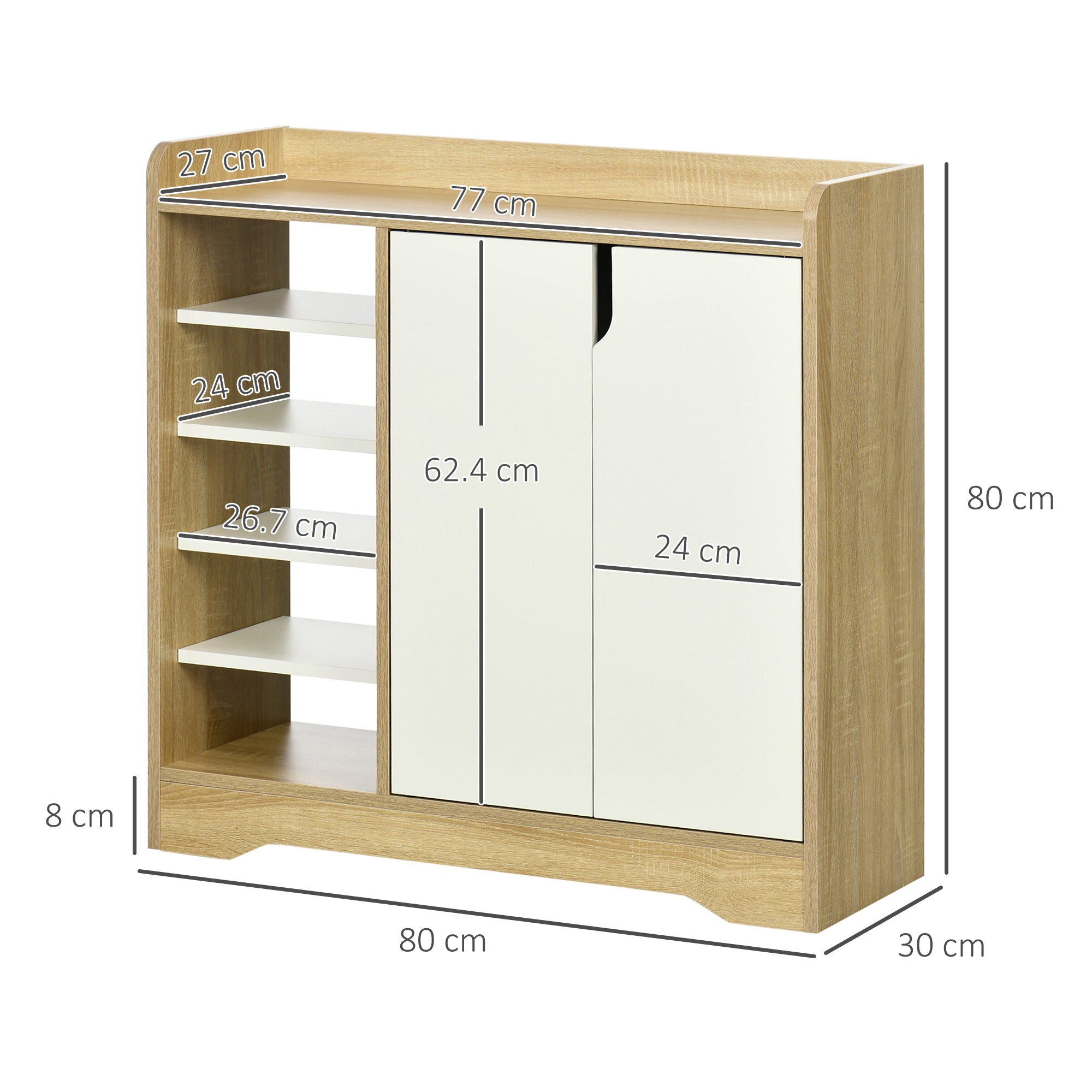 HOMCOM Shoe Storage with Double Doors and Open Shelves 13 Pair Shoe Storage Organizer for Entryway Hallway Natural and White