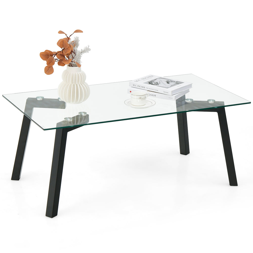 Tempered Glass Coffee Table with Metal Legs for Home Office