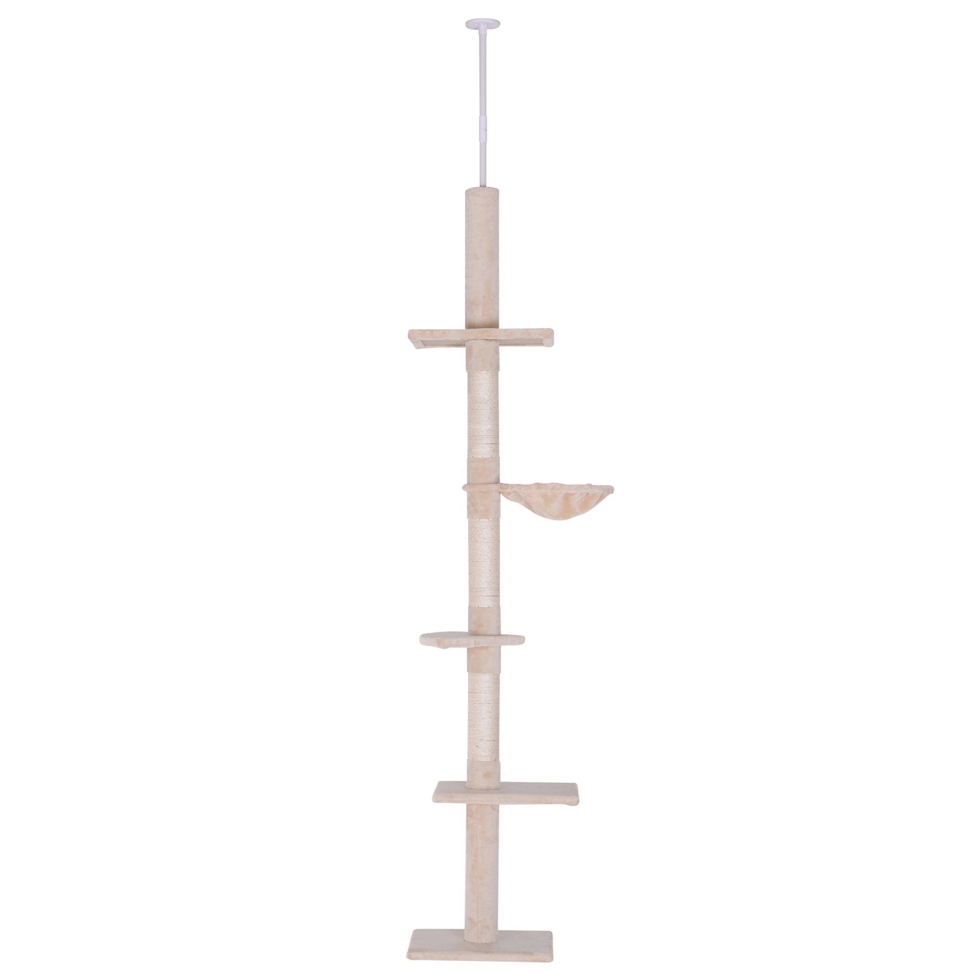 PawHut Floor to Ceiling Cat Tree 5-Tier Kitty Tower Activity Center Scratching Post 230-260cm - Inspirely