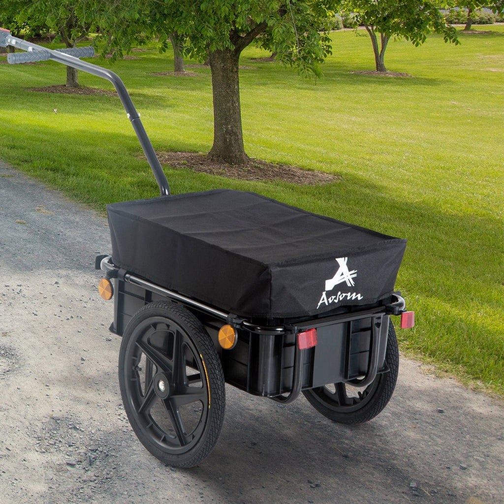HOMCOM Bicycle Trailer Cargo Jogger Luggage Storage Stroller with Towing Bar - Black - Inspirely