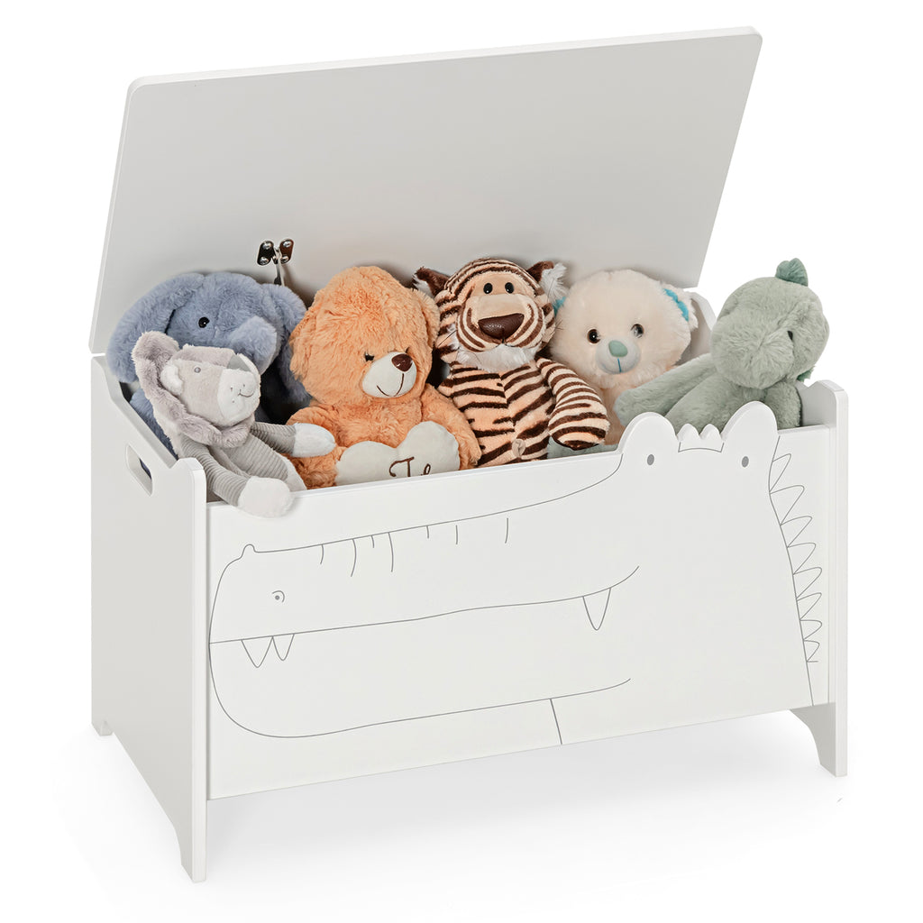 2-in-1 Kids Toy Box Storage Chest with Flip-up Lid and Safety Hinges-White