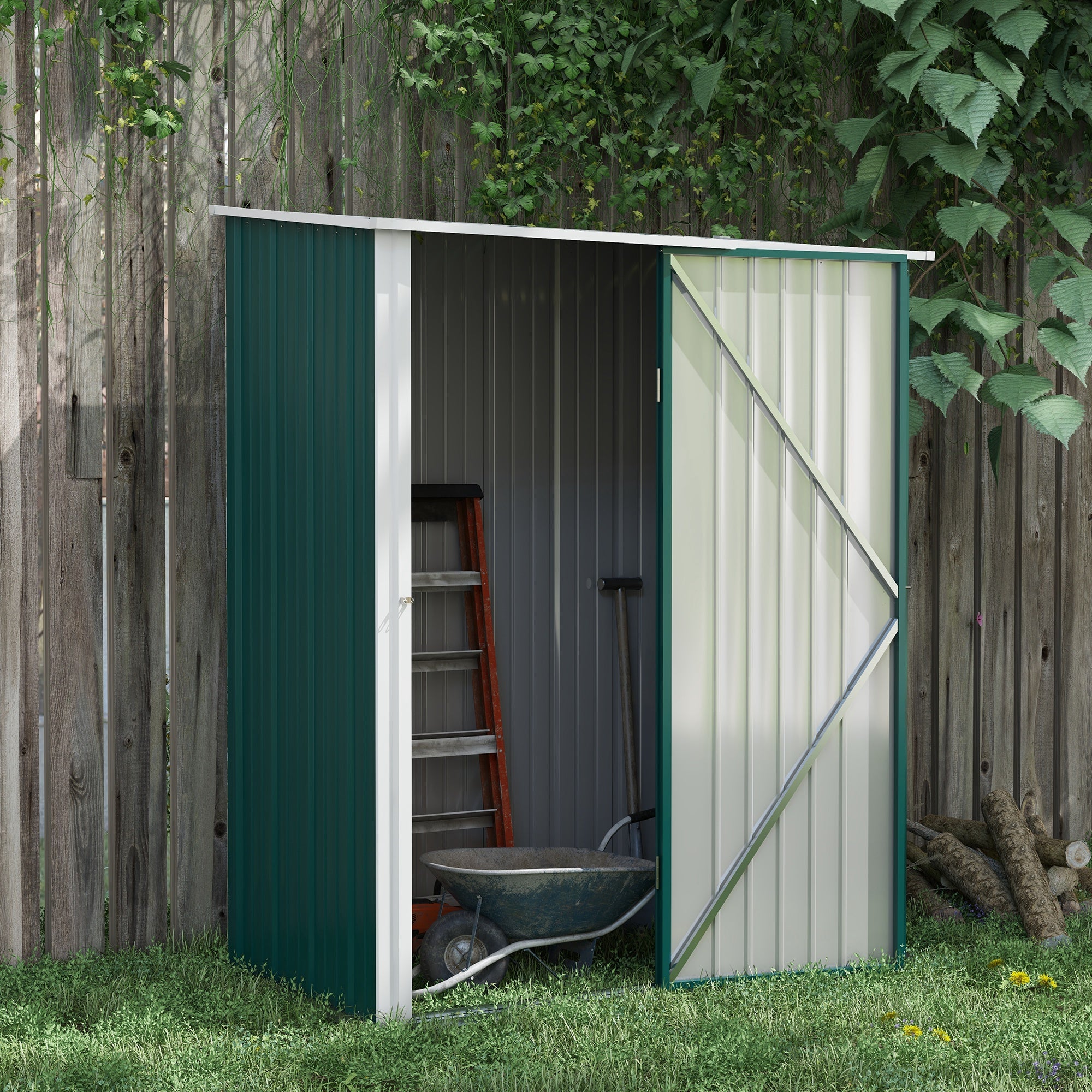 Outsunny Outdoor Storage Shed, Garden Metal Storage Shed w/ Single Door for Garden, Patio, Lawn, 5.3ft x 3.1ft, Green
