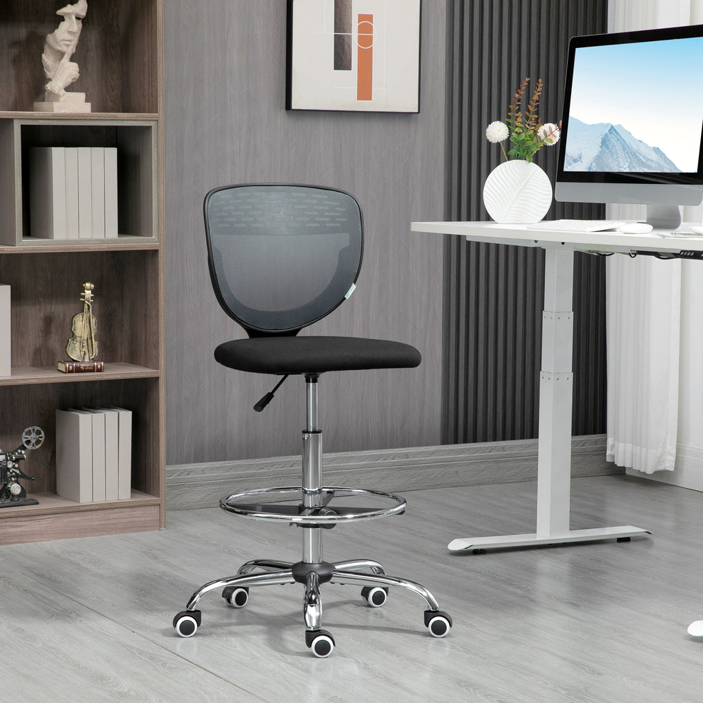 Vinsetto Drafting Chair, Swivel Office Draughtsman Chair, Mesh Standing Desk Chair with Lumbar Support, Adjustable Foot Ring, Armless, Grey