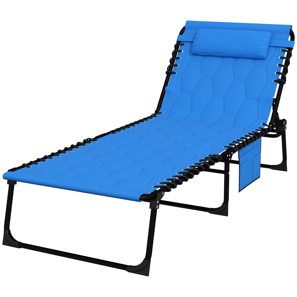 Outsunny Foldable Sun Lounger with 5-level Reclining Back, Outdoor Tanning Chair with Padded Seat, Outdoor Sun Lounger with Side Pocket,