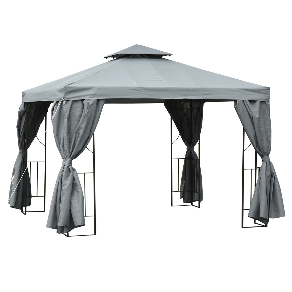 Outsunny 3 x 3 m Garden Metal Gazebo Marquee Patio Wedding Party Tent Canopy Shelter with Pavilion Sidewalls (Dark Grey) - Inspirely