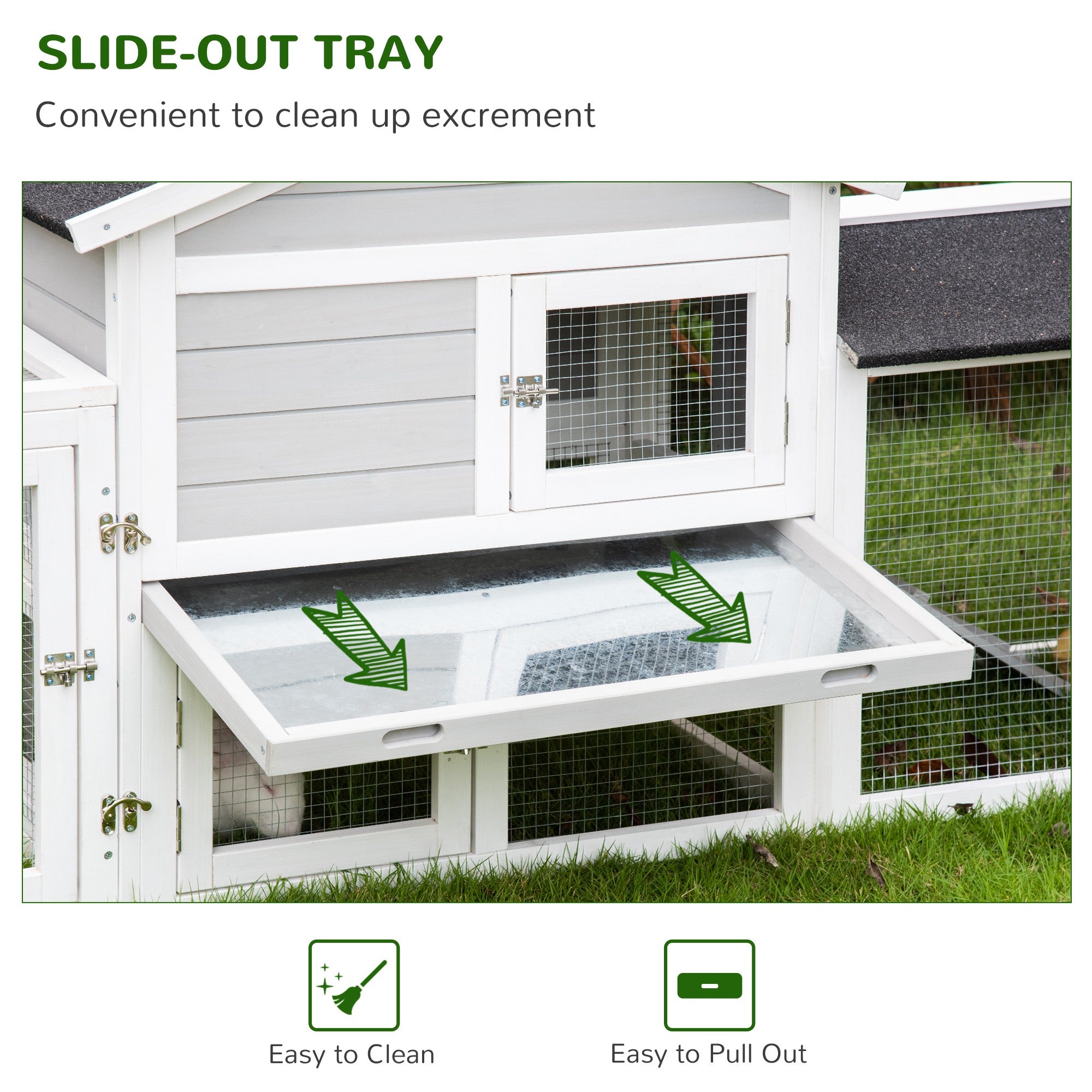 PawHut 2 Tier Wooden Rabbit Hutch Small Pet House Bunny Run Cage with Pull Out Tray Ramps Lockable Doors Large Run Area Asphalt Roof for Outdoor Grey - Inspirely