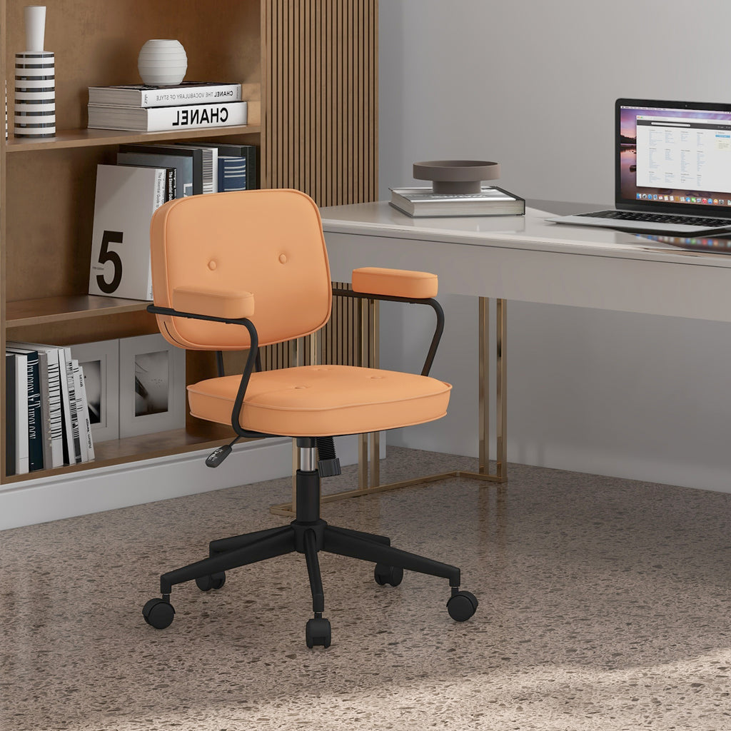 PU Leather Upholstered Swivel Task Chair with Rocking Backrest-Orange