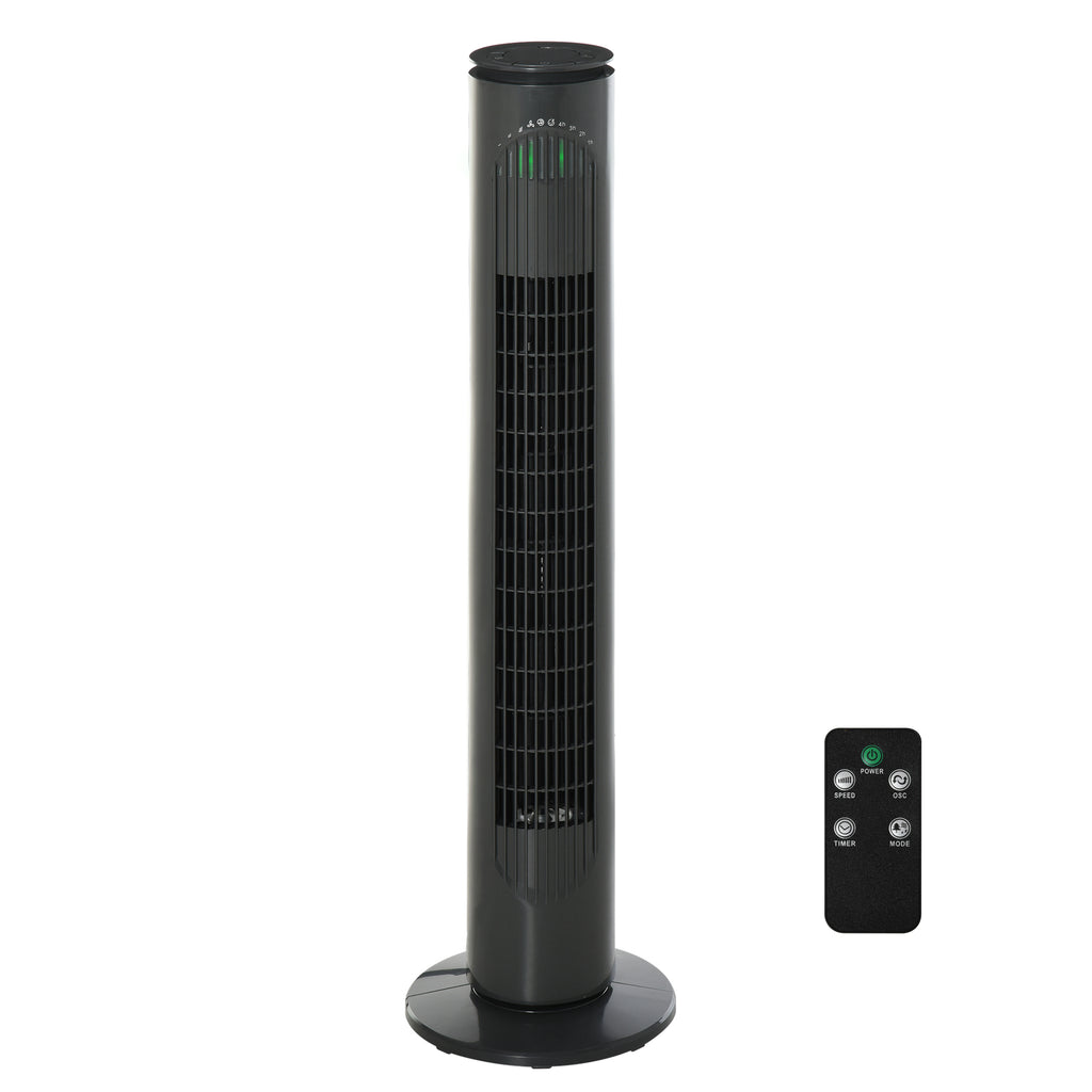 HOMCOM 30'' Freestanding Tower Fan, 3 Speed 3 Mode, 10h Timer, 70 Degree Oscillation, LED Light, 5M Remote Controller, Dark Grey - Inspirely
