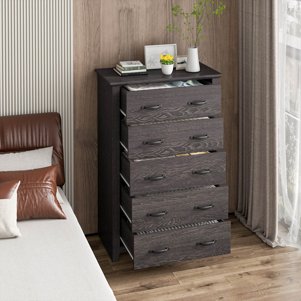 Dresser Vertical Chest of Drawers with 5 Pull-out Drawers-Dark Grey