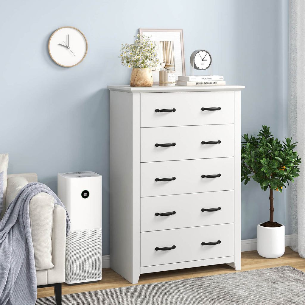 Dresser Vertical Chest of Drawers with 5 Pull-out Drawers-White