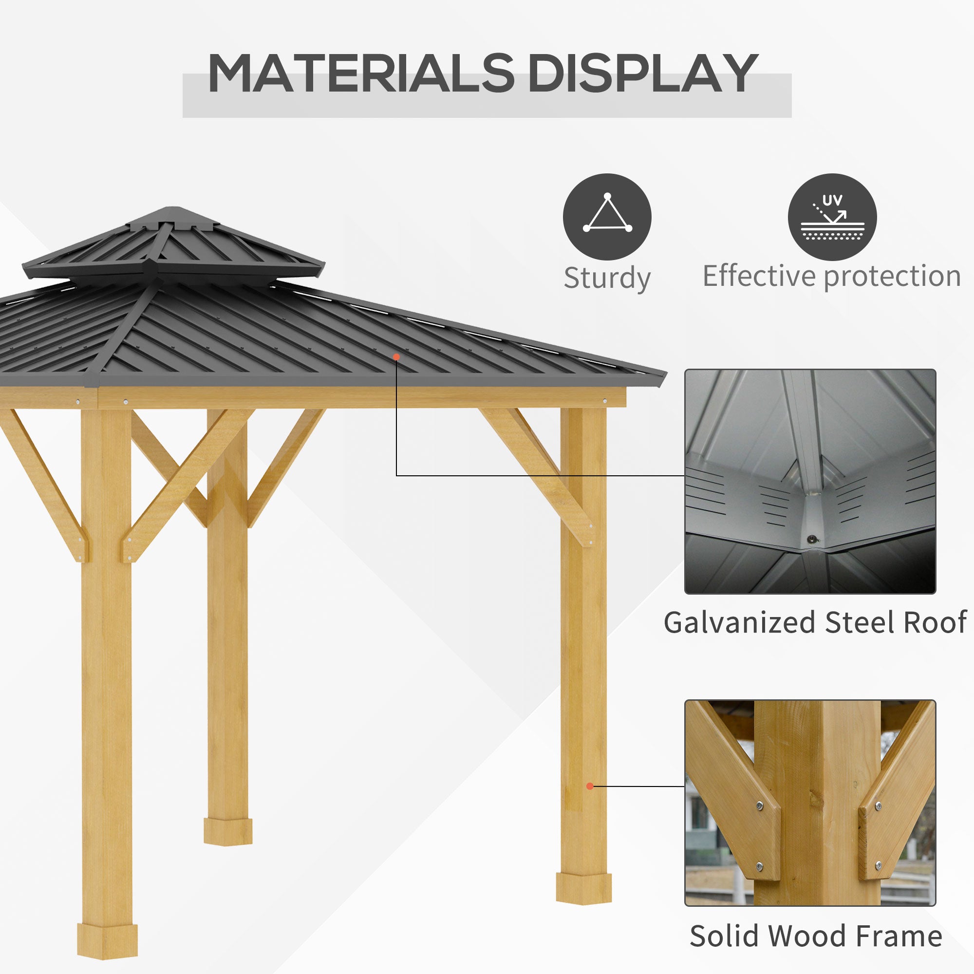 Outdoor Hardtop Gazebo Canopy 2-Tier Roof and Solid Wood Frame - Inspirely