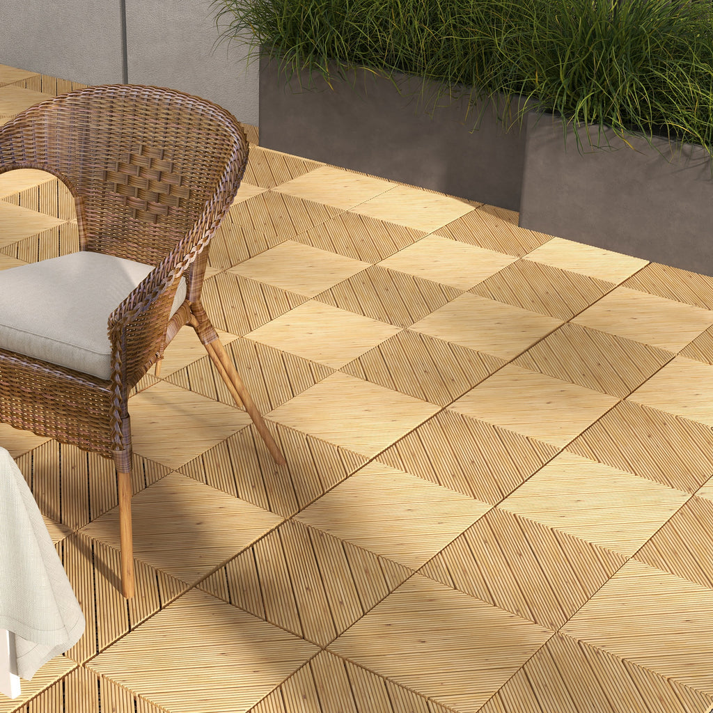 Outsunny 9 Pcs Garden Decking Tiles Wooden Outdoor Flooring Tiles for Patio, Balcony, Terrace, Hot Tub, Yellow