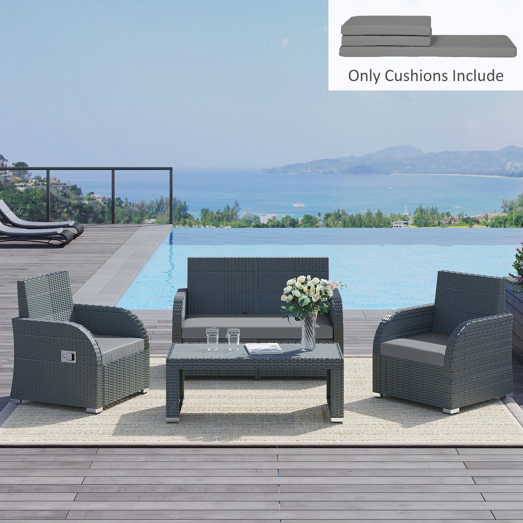 Outsunny Outdoor Seat Cushion Pads for Rattan Furniture, 3 PCs Garden Furniture Cushions, Dark Grey