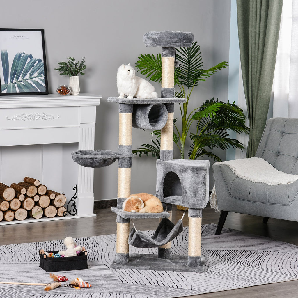 PawHut Cat Tree Condo Tower Multi-level Height 150CM  Kittens Activity Stand House with Toys & Various Scratching Posts - Inspirely