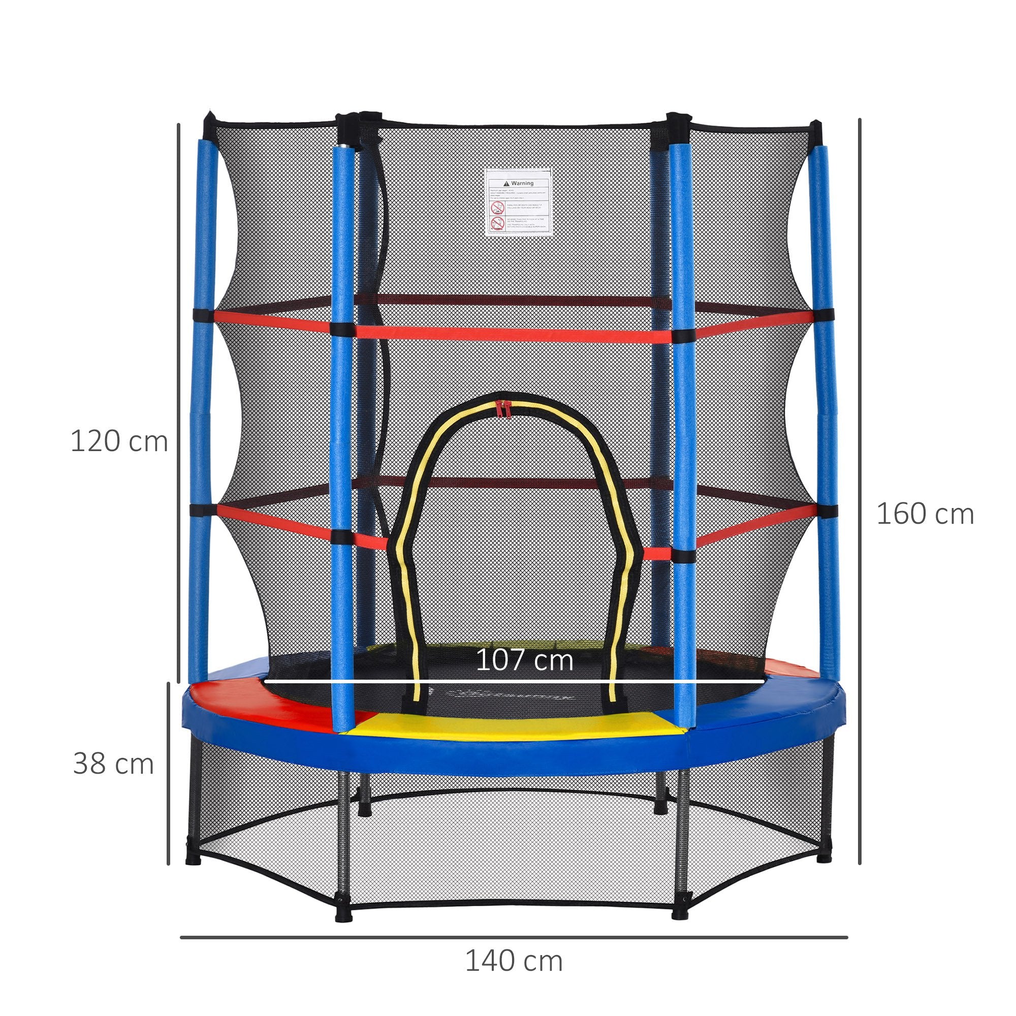 HOMCOM 5.2FT/63 Inch Kids Trampoline with Enclosure Net Steel Frame Indoor Round Bouncer Rebounder Age 3 to 6 Years Old Multi-color - Inspirely