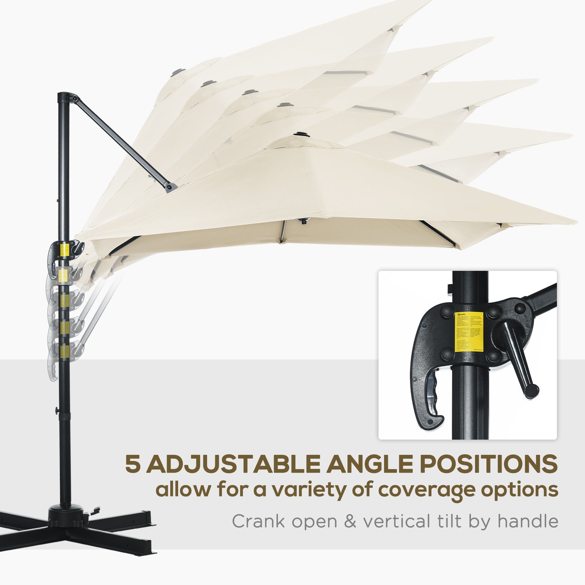 Outsunny 2.5 x 2.5m Patio Offset Parasol Umbrella Cantilever Hanging Aluminium Sun Shade Canopy Shelter 360° Rotation w/Crank Handle, Cream White