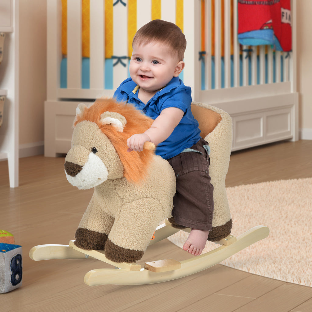 HOMCOM Toddlers Plush Lion Rocking Horse Brown - Inspirely