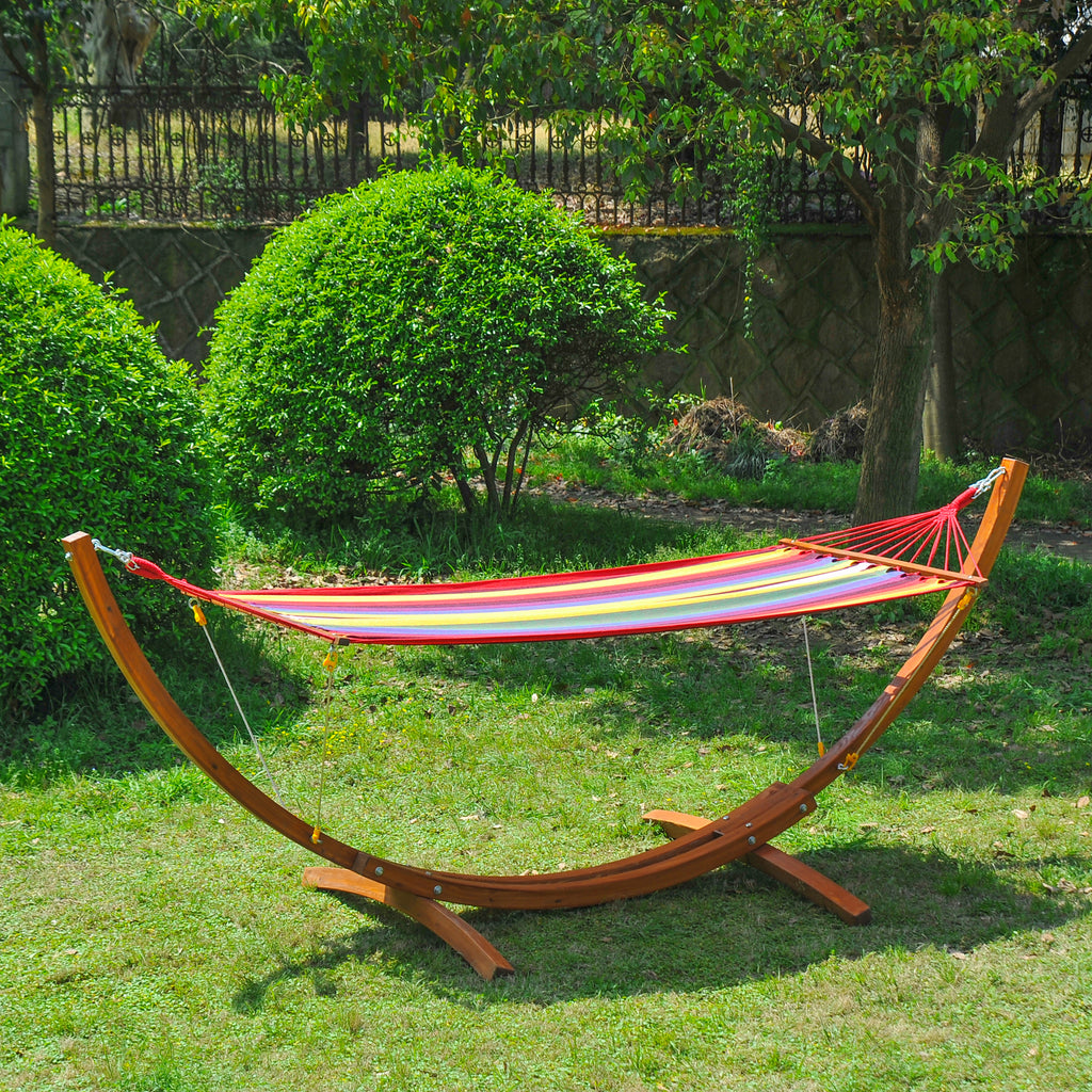 Outsunny Garden Outdoor Patio Standing Frame Wooden Hammock with Arc Stand - Multi-Colour - Inspirely