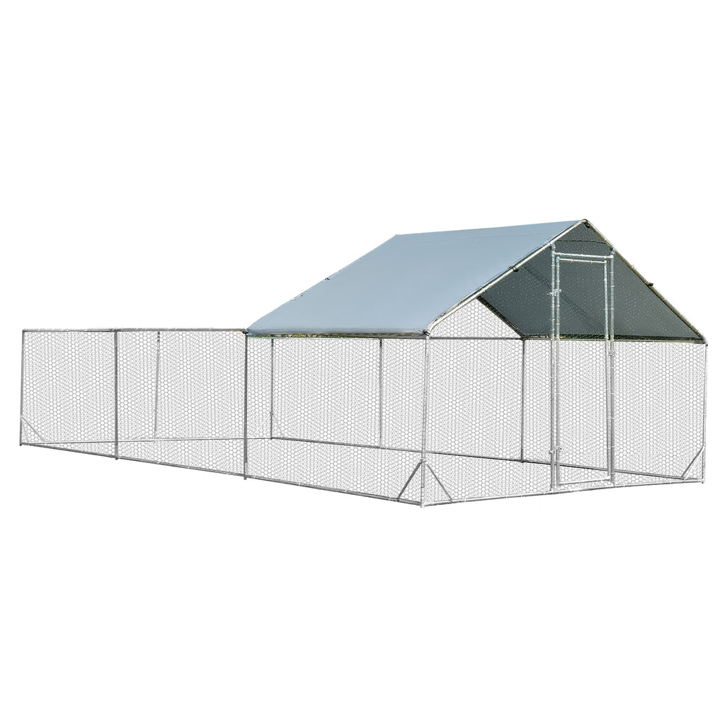 Large Metal Walk-in Chicken Coop with Waterproof and Sun-proof Cover