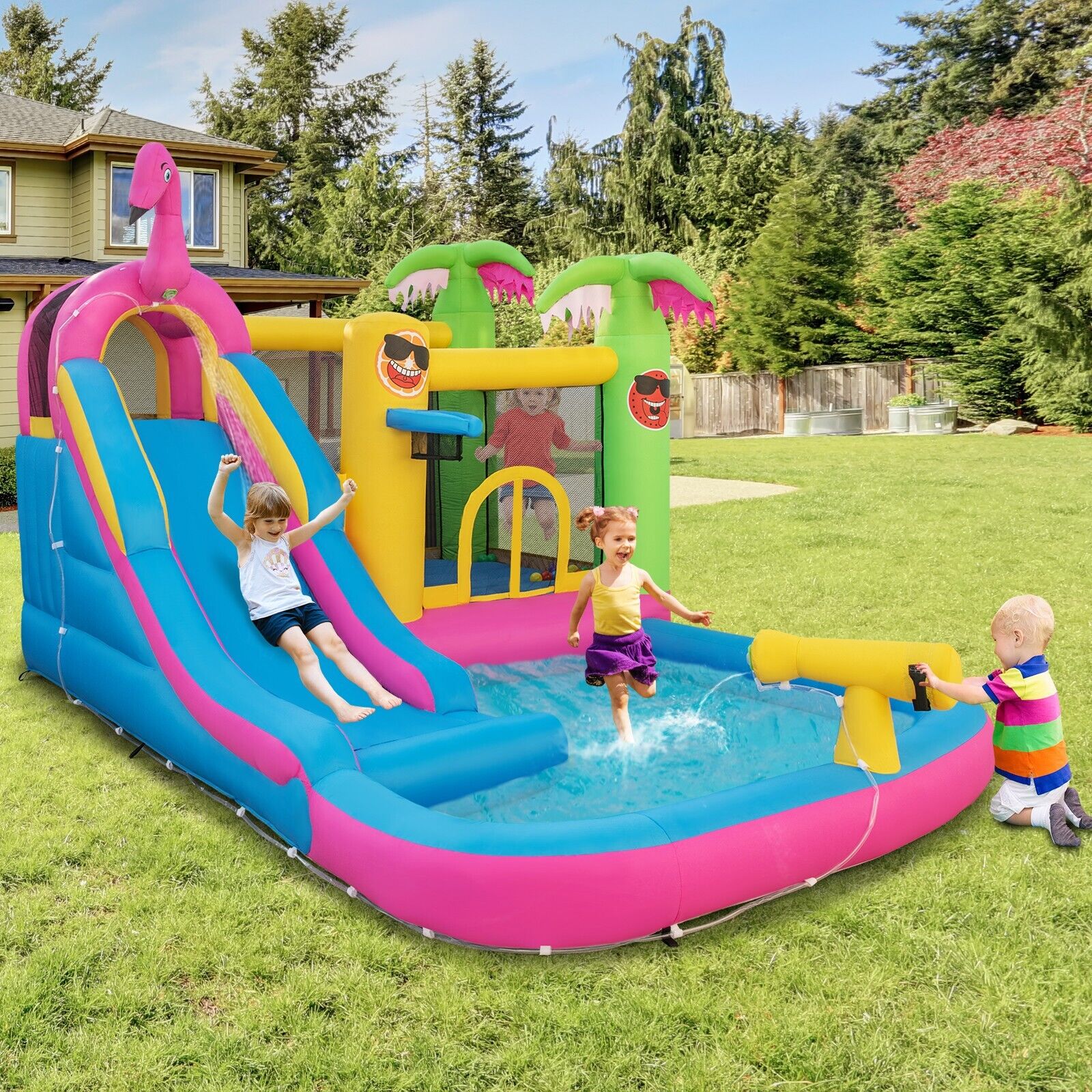 Inflatable Water Slide Bouncy House with 680W Air Blower