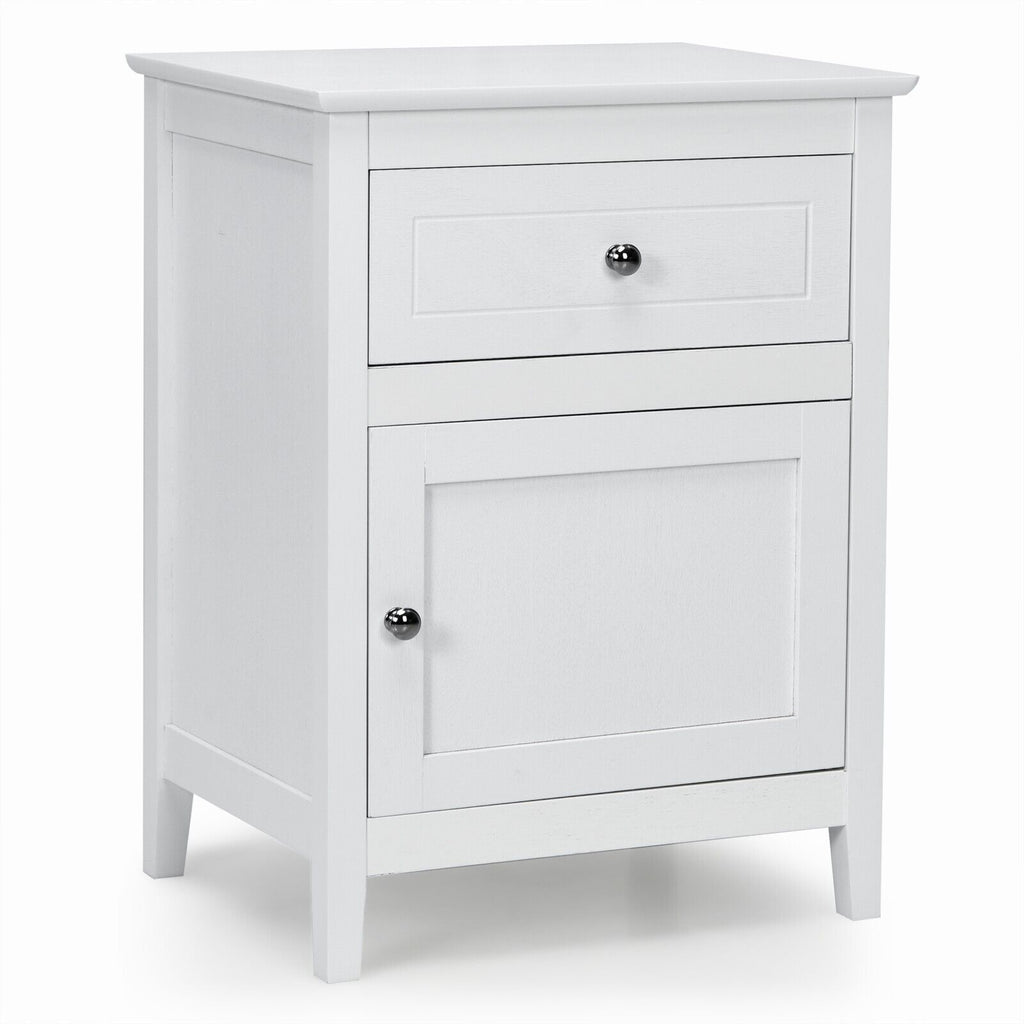 2 Tier Modern Bedroom Nightstand with Drawer White