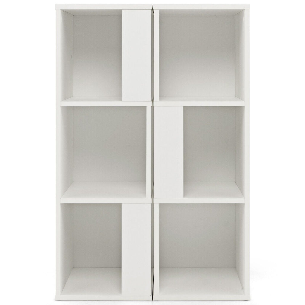 2 Pieces 3-Tier Wooden Storage Bookcase-White