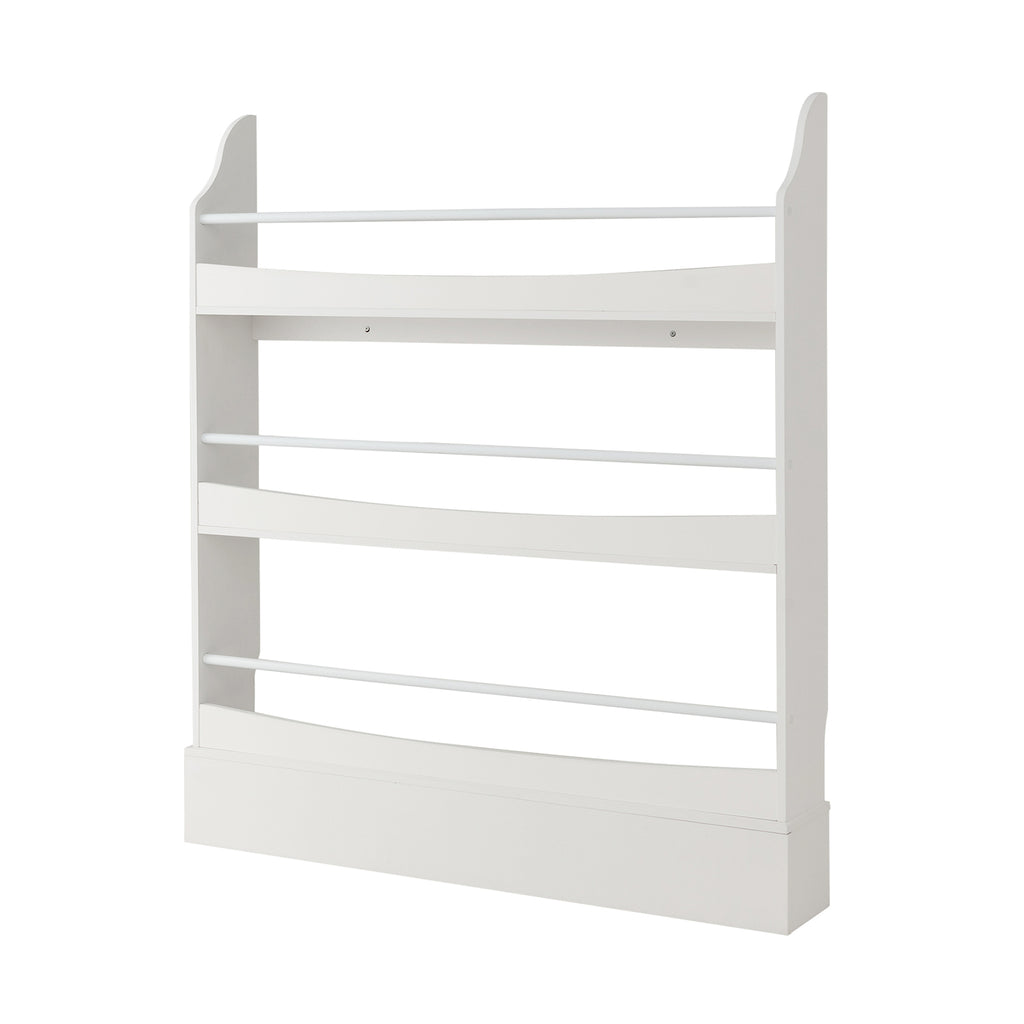 3-Tier Standing Bookshelf with 2 Anti-Tipping Kits and Guardrails-White