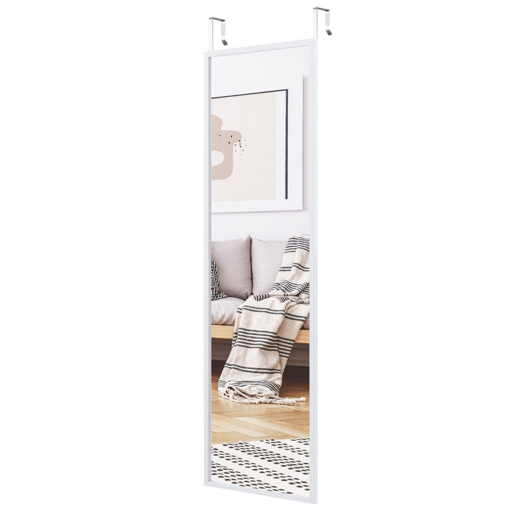 Full Length Wall-Mounted Mirror with Height Adjusting Hooks-White