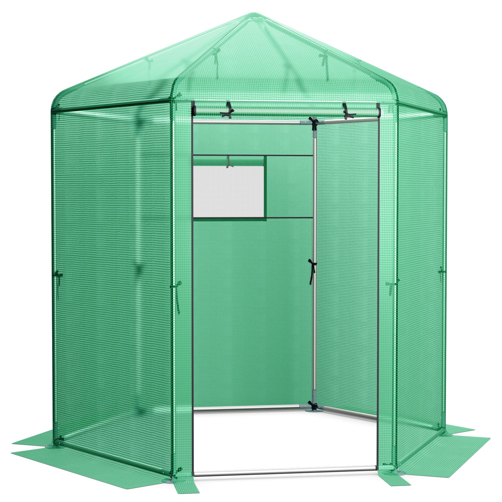 214 x 183 x 227 cm Walk-In Greenhouse with PE Cover and Metal Frame