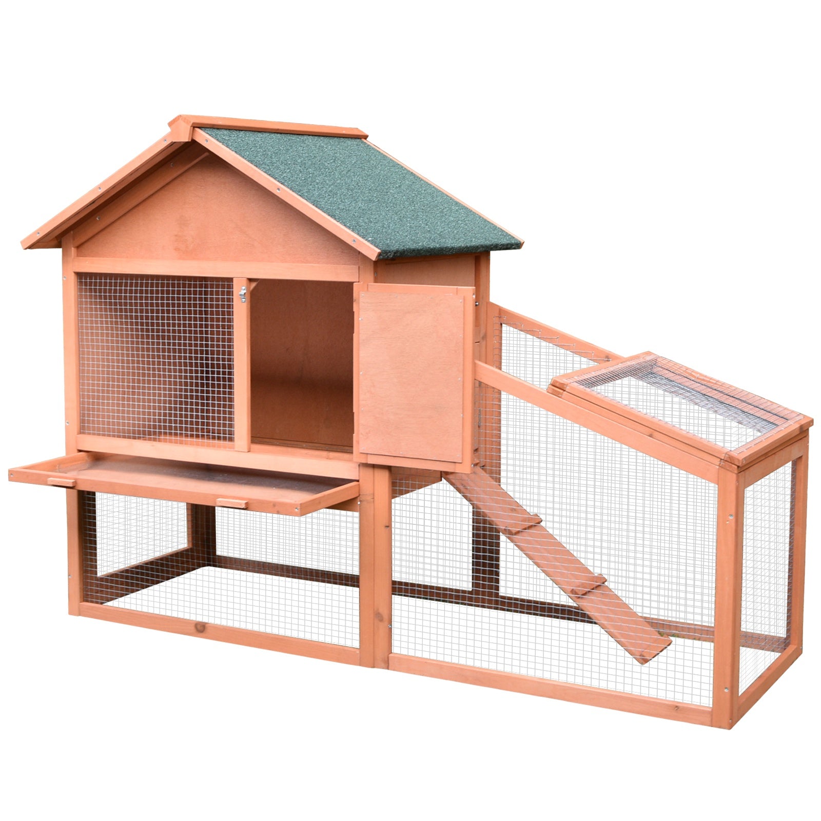 PawHut Small Animal Two-Level Fir Wood Hutch w/ Slide Out Tray Red/Brown