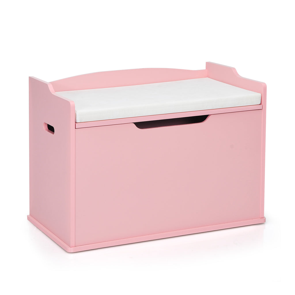 Wooden Kids Toy Box and Bench with Cushion and Handles-Pink