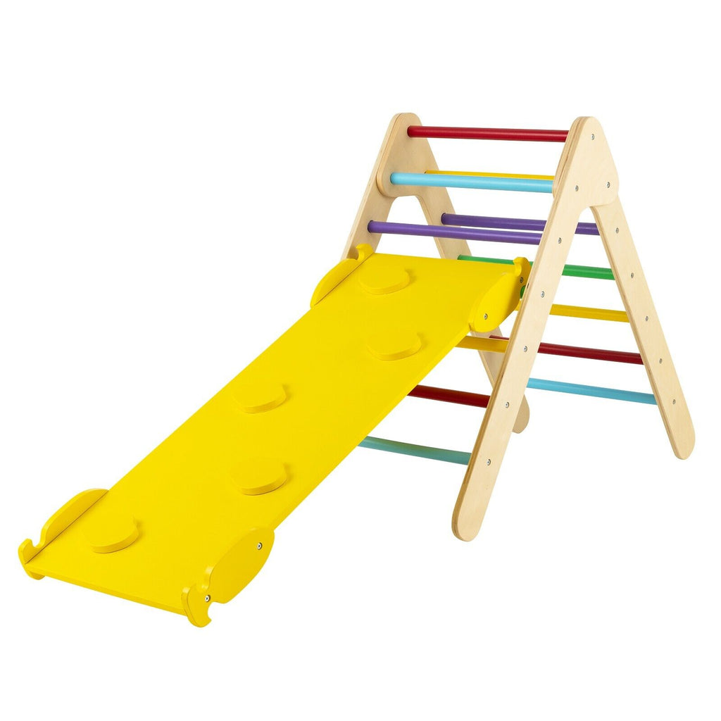 Wooden Triangle Climbing Ladder Set with 2 in 1 Reversible Ramp Multicolour