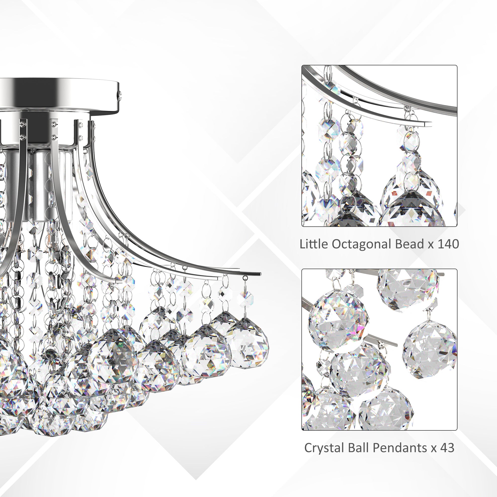 HOMCOM 3 Lights Mordern Style Ceiling Chandelier Pendant Crystal Light w/ Transparent K9 Crystal Droplets D40 X 28H (CM) - Inspirely
