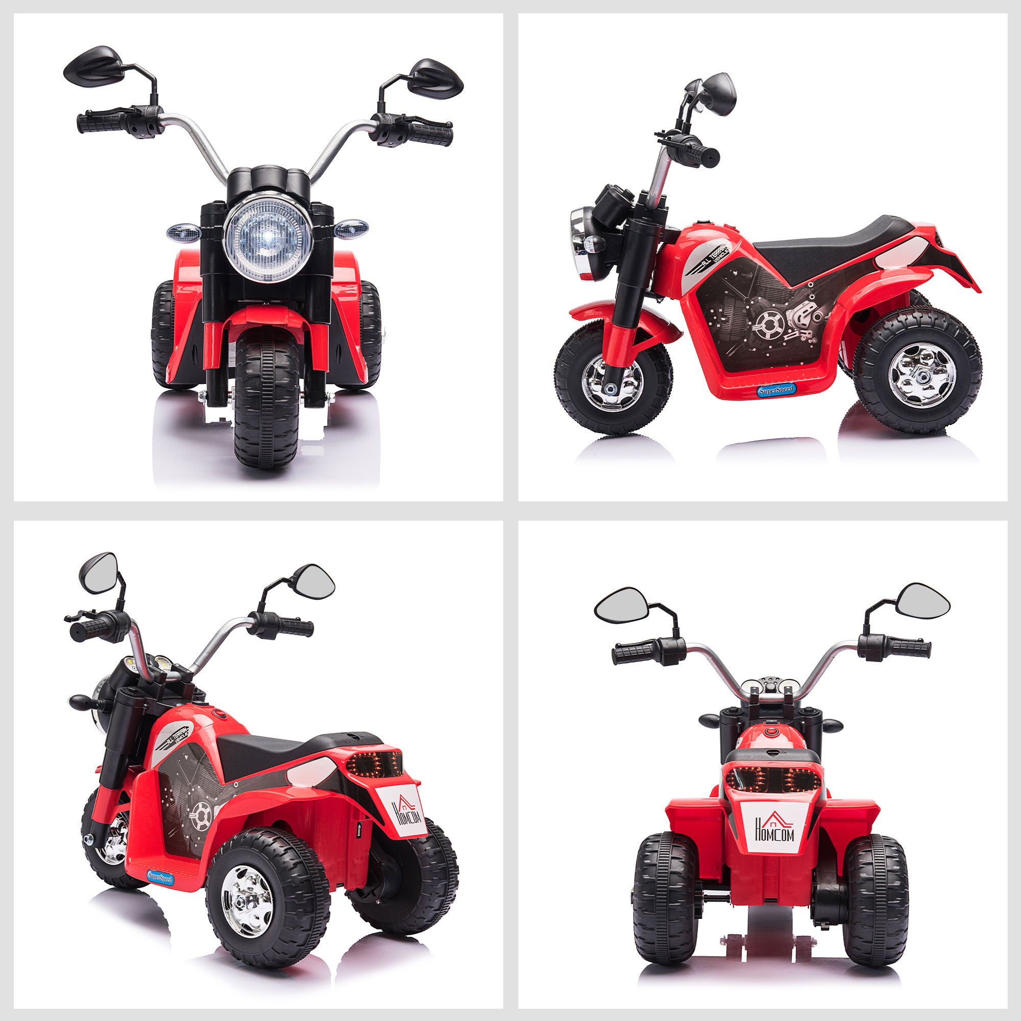 HOMCOM Kids Electric Motorcycle Ride-On Toy 3-Wheels Battery Powered Motorbike Rechargeable 6V with Horn Headlights Motorbike for 18 - 36 Months Red - Inspirely
