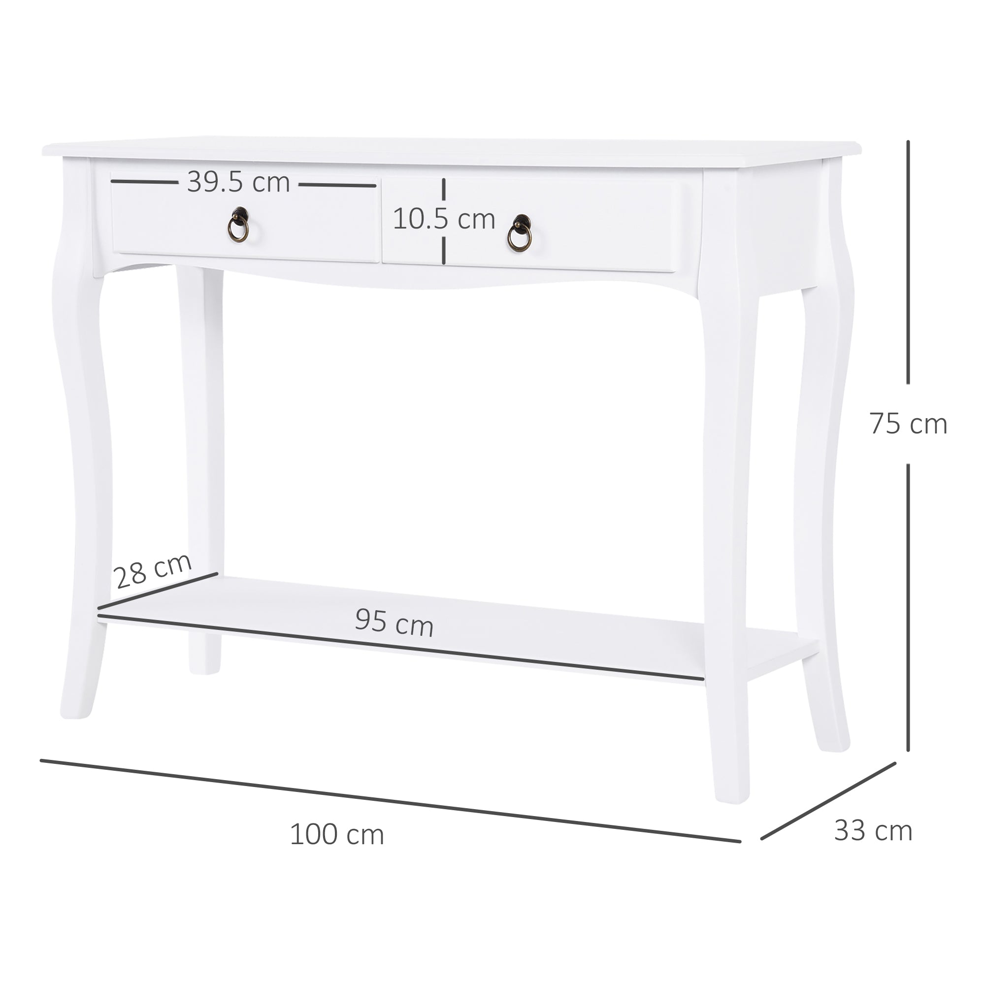 HOMCOM Console Table Modern Sofa Side Desk with Storage Shelves Drawers for Living Room Entryway Bedroom Ivory White - Inspirely