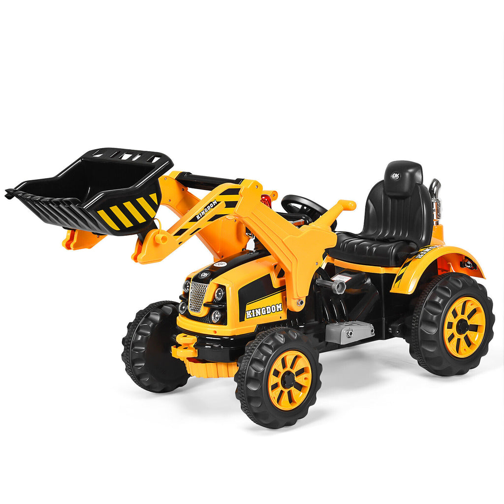 12V Battery Powered Kids Ride on Excavator with Horn and Safety Belt-Yellow