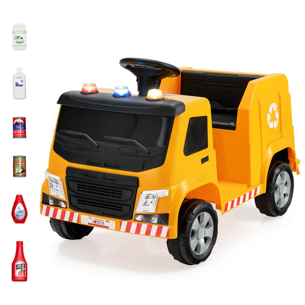 12V Kids Ride on Garbage Truck with Warning Lights Yellow