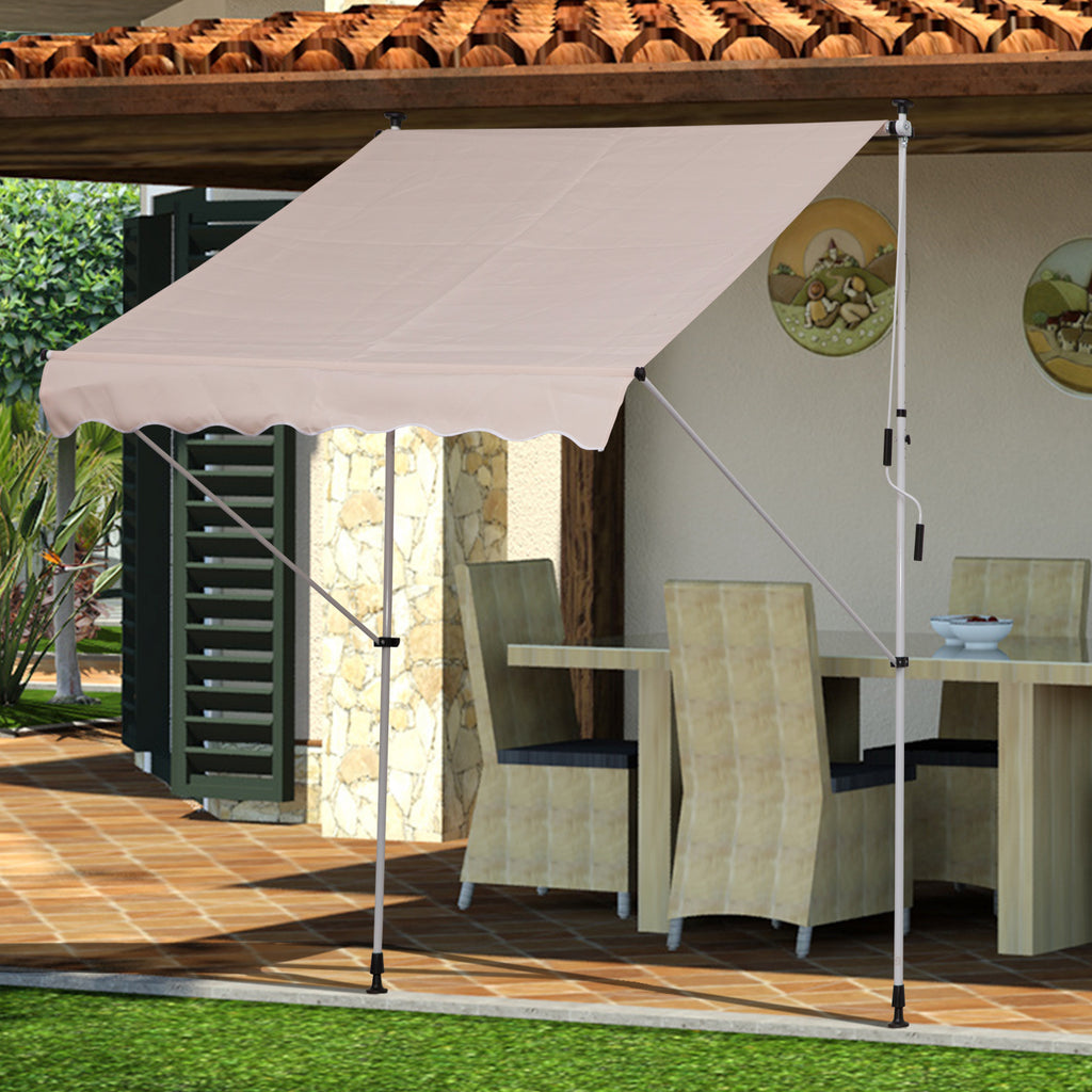 Outsunny 2x1.5m Garden Patio Manual Awning Canopy Sun Shade Shelter Adjustable Aluminium Frame Awning Beige - Inspirely