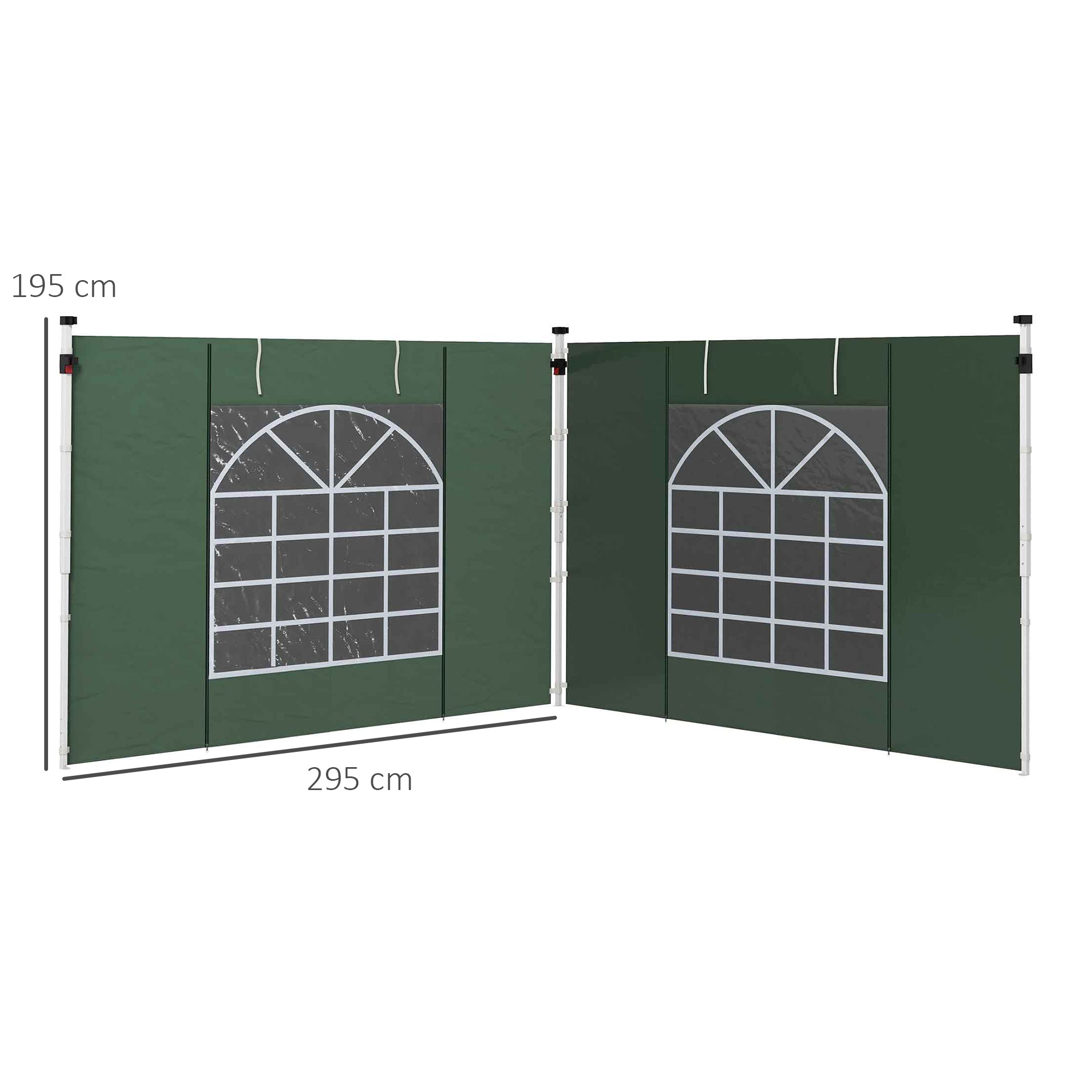 Outsunny Gazebo Side Panels, 2 Pack Sides Replacement, for 3x3(m) or 3x6m Pop Up Gazebo, with Windows and Doors, Green