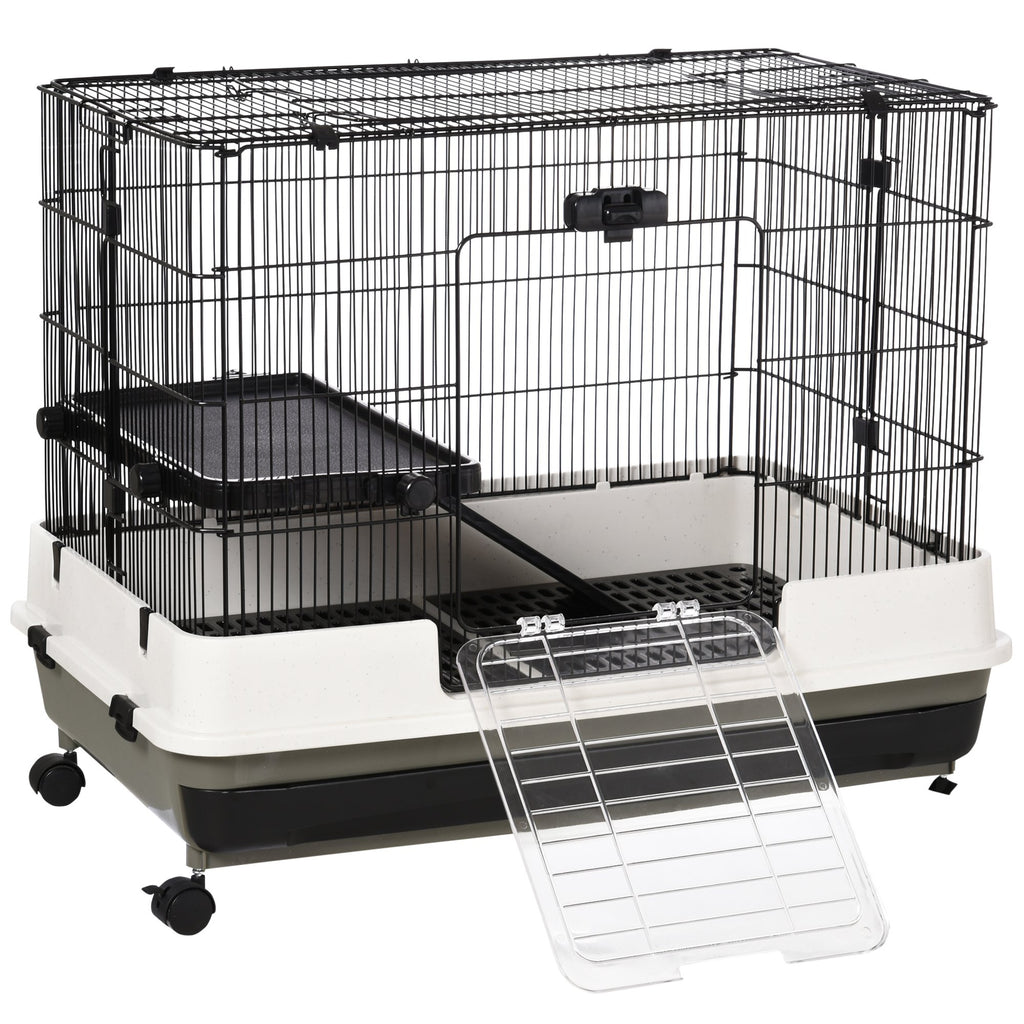 PawHut Small Animal Guinea Pigs Hutches Steel Wire Rabbit Cage Pet Play House  W/ Waste Tray Black - Inspirely