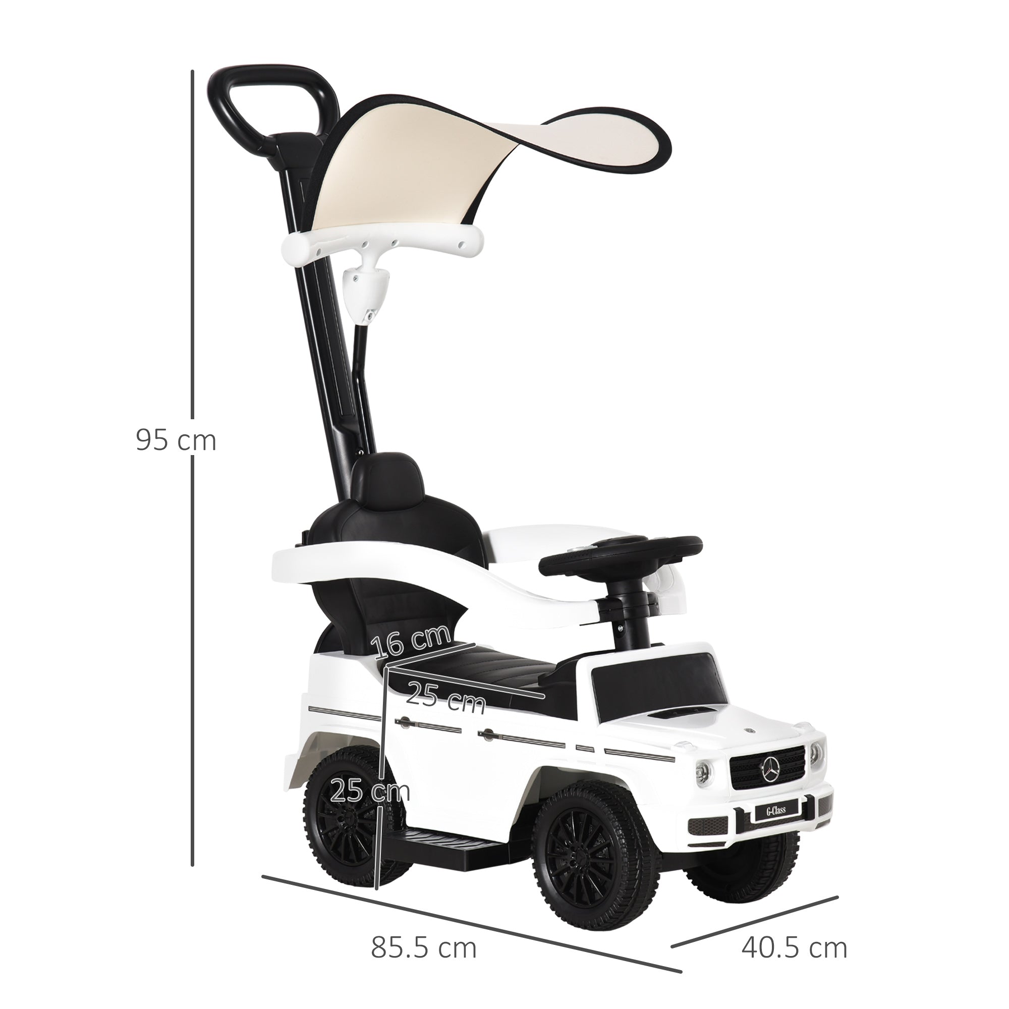 HOMCOM Mercedes-Benz G350 Ride-On Push Along Car Sliding Walker Foot to Floor Slider Stroller Toddler Vehicle with Horn Steering Wheel NO POWER White - Inspirely