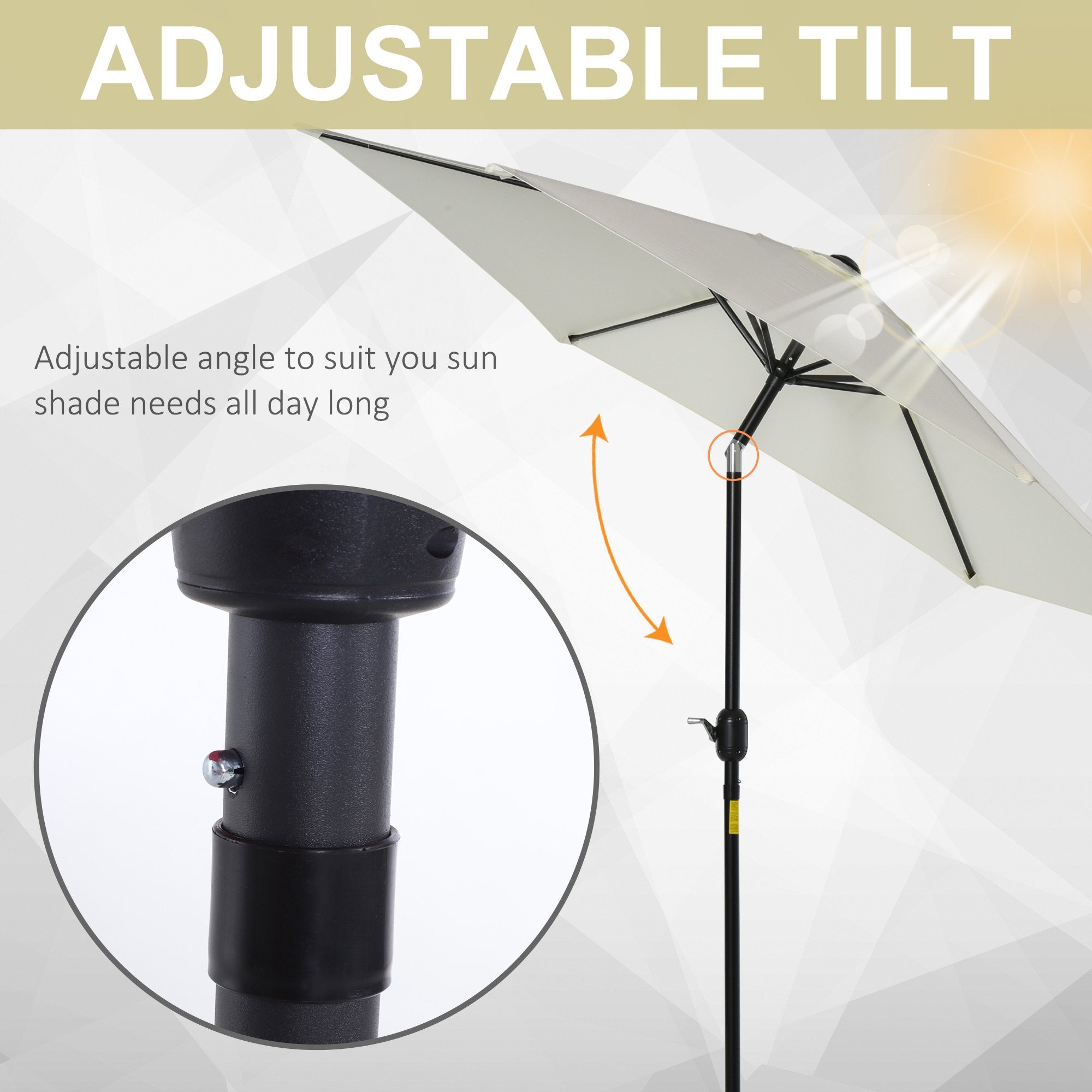Outsunny 2.7 m Patio Umbrella Sun Shade Tilt Crank Garden Aluminium Frame-Cream White - Inspirely