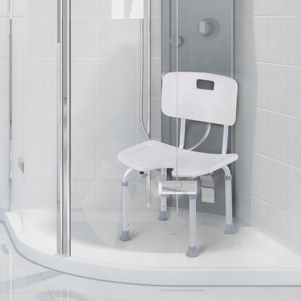 HOMCOM 8-Level Height Adjustable Bath Stool Spa Shower Chair Aluminum w/ Non-Slip Feet, Handle for the Pregnant, Old, Injured - Inspirely