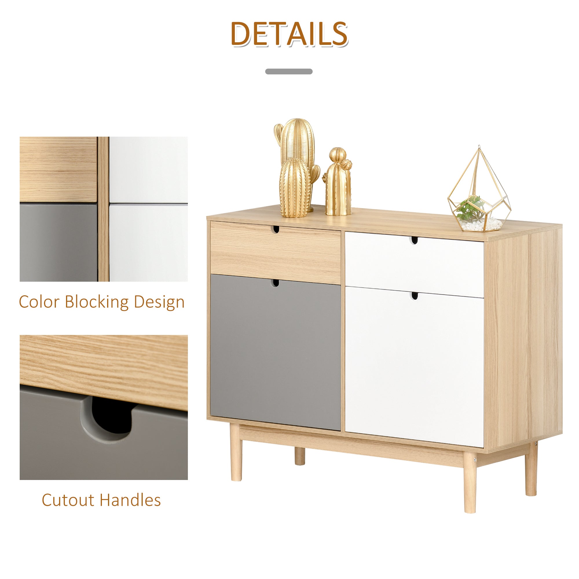 HOMCOM Sideboard Storage Cabinet Kitchen Cupboard with Drawers for Bedroom, Living Room, Entryway - Inspirely