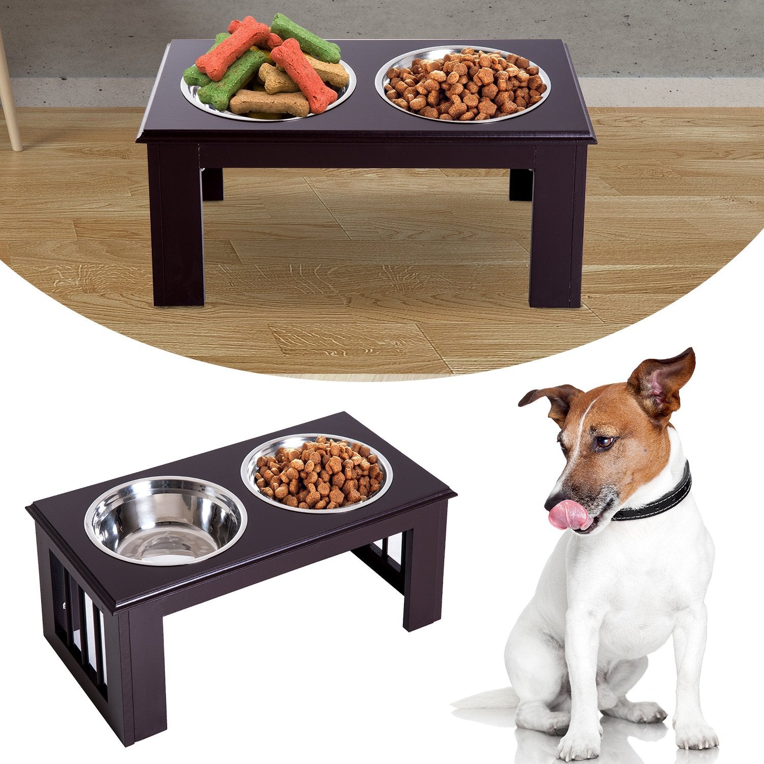 Pawhut Stainless Steel Pet Feeder, 58.4Lx30.5Wx25.4H cm-Brown - Inspirely