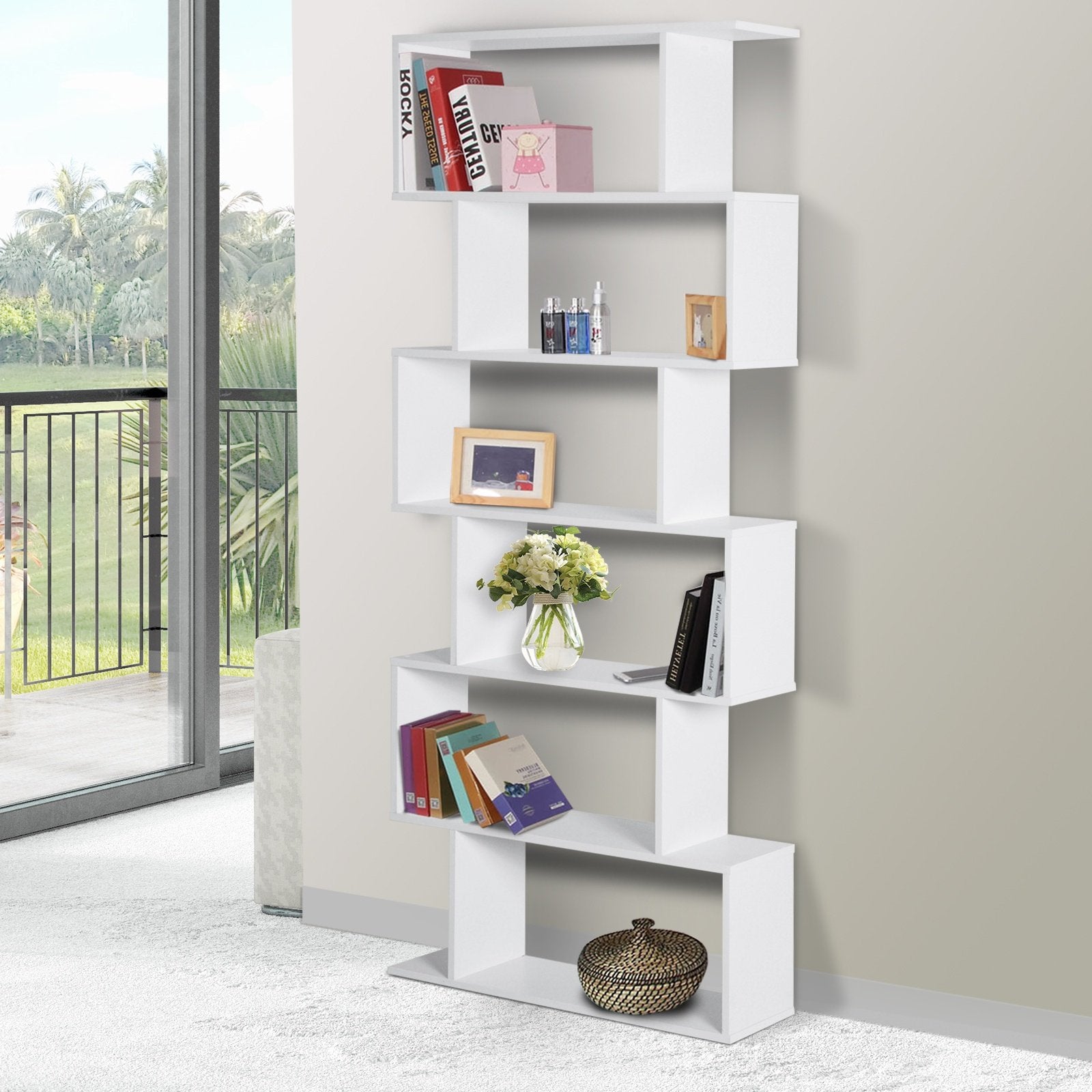 Particle Board 6-Tier Asymmetrical Shelving Unit White - Inspirely