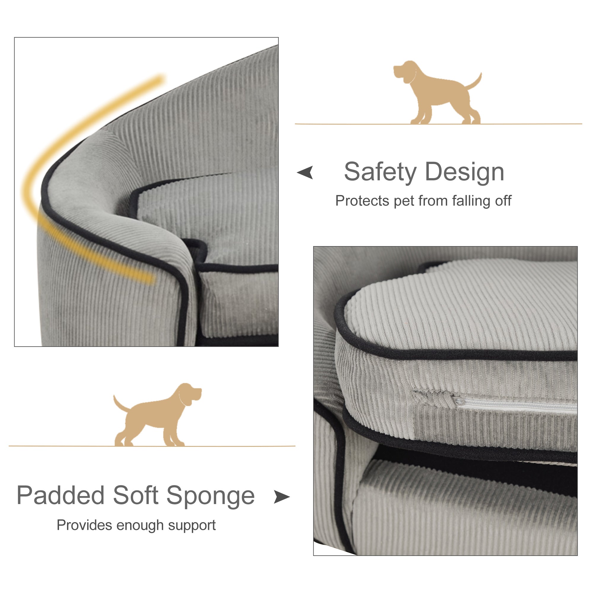 PawHut Pet Sofa Dog Bed Couch Cat Kitten Sponge Removable Cushion Lounge Grey 66.5 x 45 x 35.5 cm
