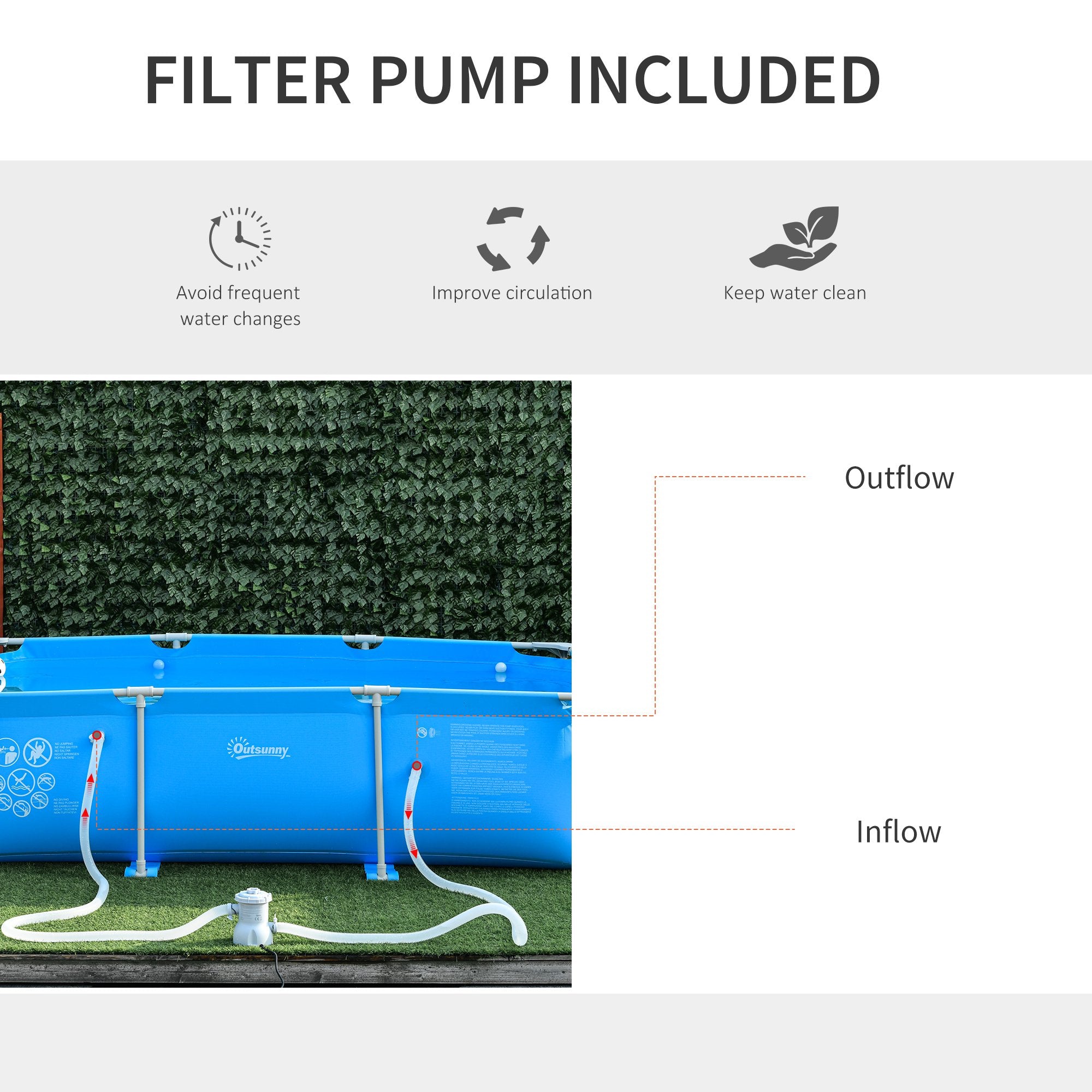 Outsunny Steel Frame Pool with Filter Pump and Filter Cartridge Rust Resistant Above Ground Pool with Reinforced Sidewalls, 252 x 152 x 65cm, Blue - Inspirely