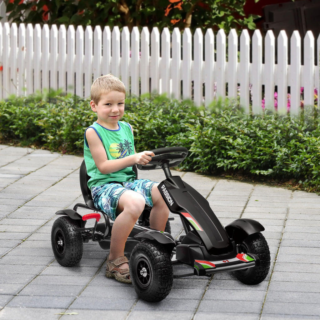 HOMCOM Metal Kids Pedal Go Kart with Adjustable Seat Inflatable Tyres Black