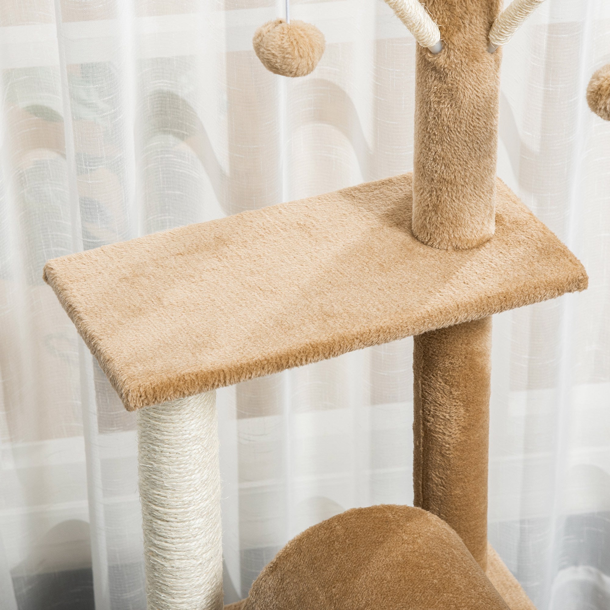 PawHut 121cm Cat Tree Tower Kitten Activity Center Scratching Post with Bed Tunnel Perch Interactive Ball Toy Brown - Inspirely